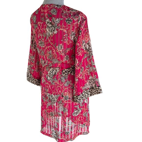 In Bloom by Jonquil Sheer Leopard Floral Robe Small Black Lace Trim - Picture 7 of 11